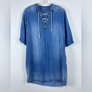 Women's Denim Lace Up Blouse